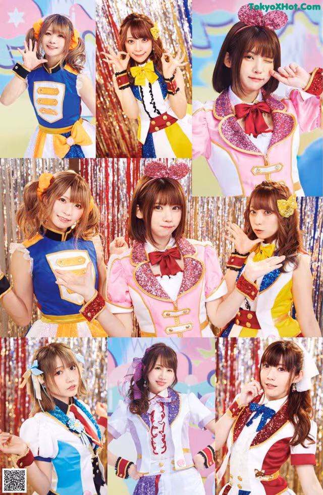 A group of young women dressed in colorful outfits posing for a picture.